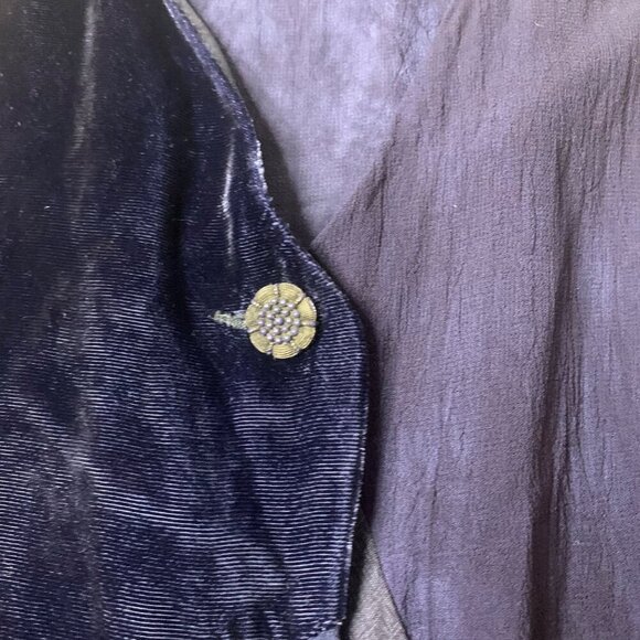 Blue Velvet and Lace Patchwork Button Up Lined Lightweight Vest Women’s Large - Picture 3 of 8